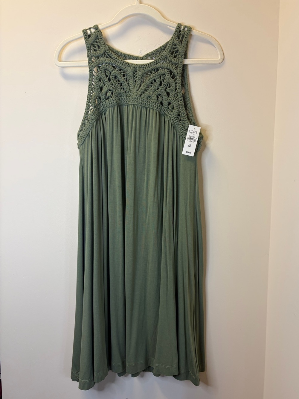 LOFT Outlet Sage Green Crochet Yoke Dress—Size M—NWT